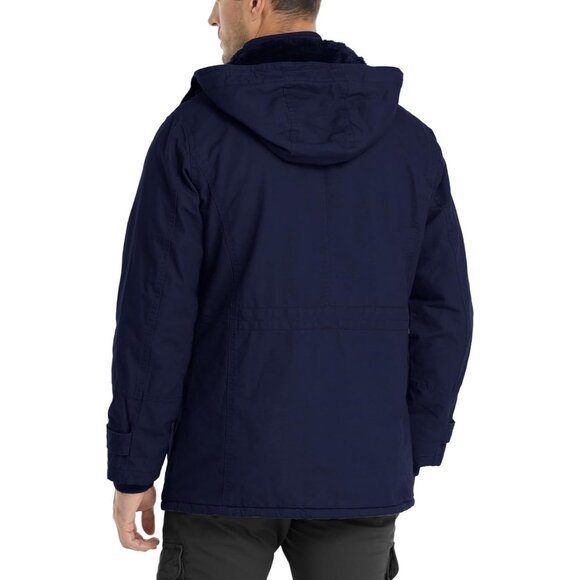 Mens Navy Thick Winter Jacket Hooded Fleece Lined Cotton Military Coat - Picture 6 of 6